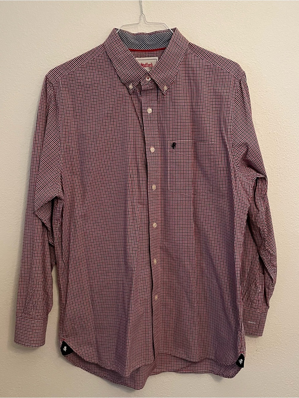 Stafford Prep Men’s Shirt L 100% Cotton Red/Blue/White Check